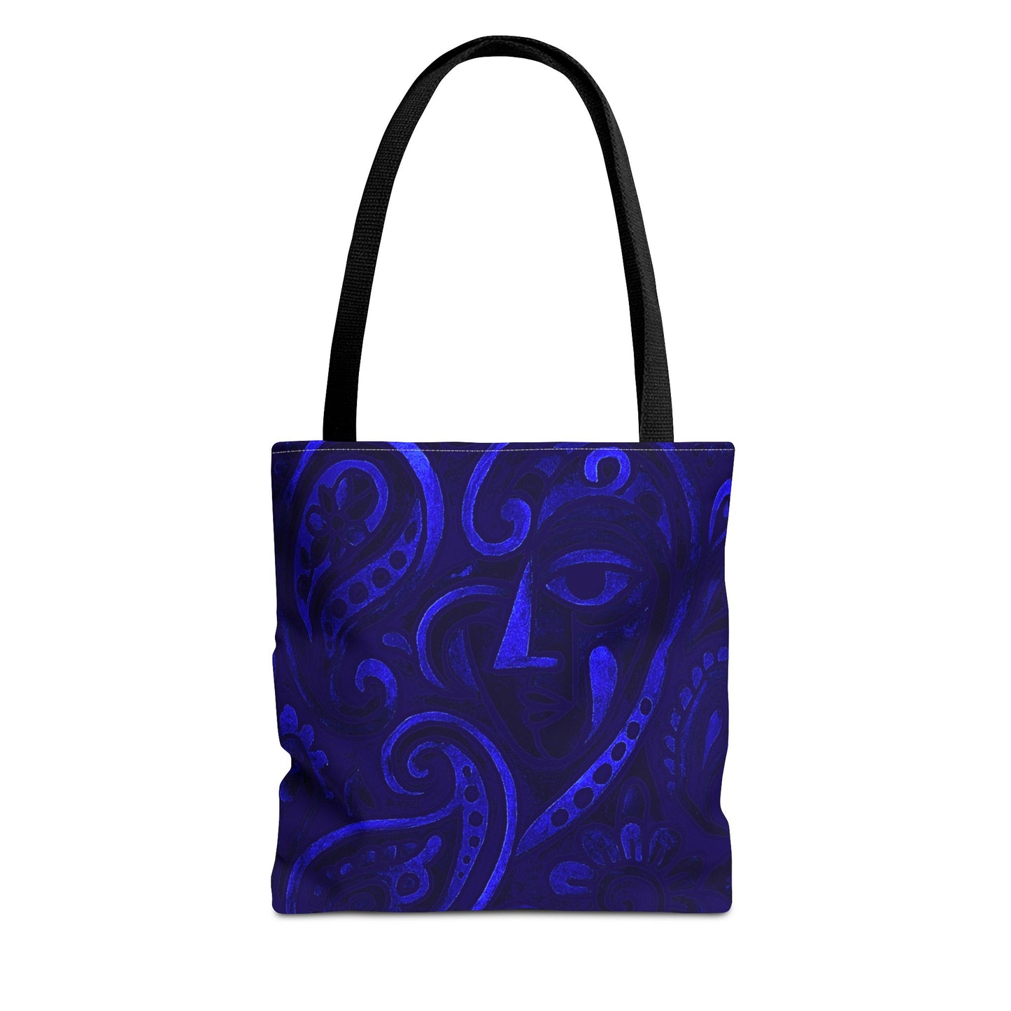 Blue Abstract Face Paisley Tote Bag | All-Over Print