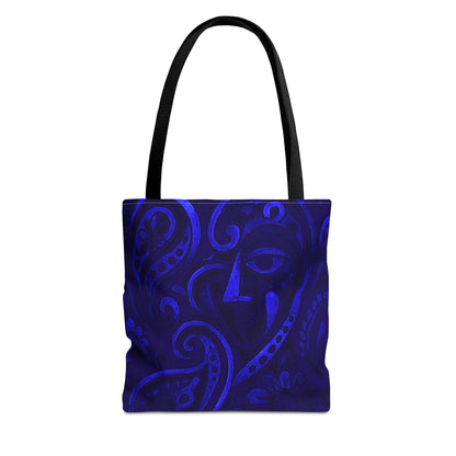 Blue Abstract Face Paisley Tote Bag | All-Over Print