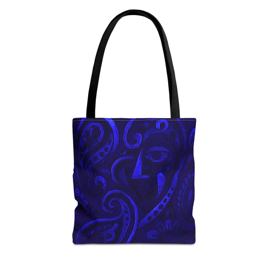 Blue Abstract Face Paisley Tote Bag | All-Over Print