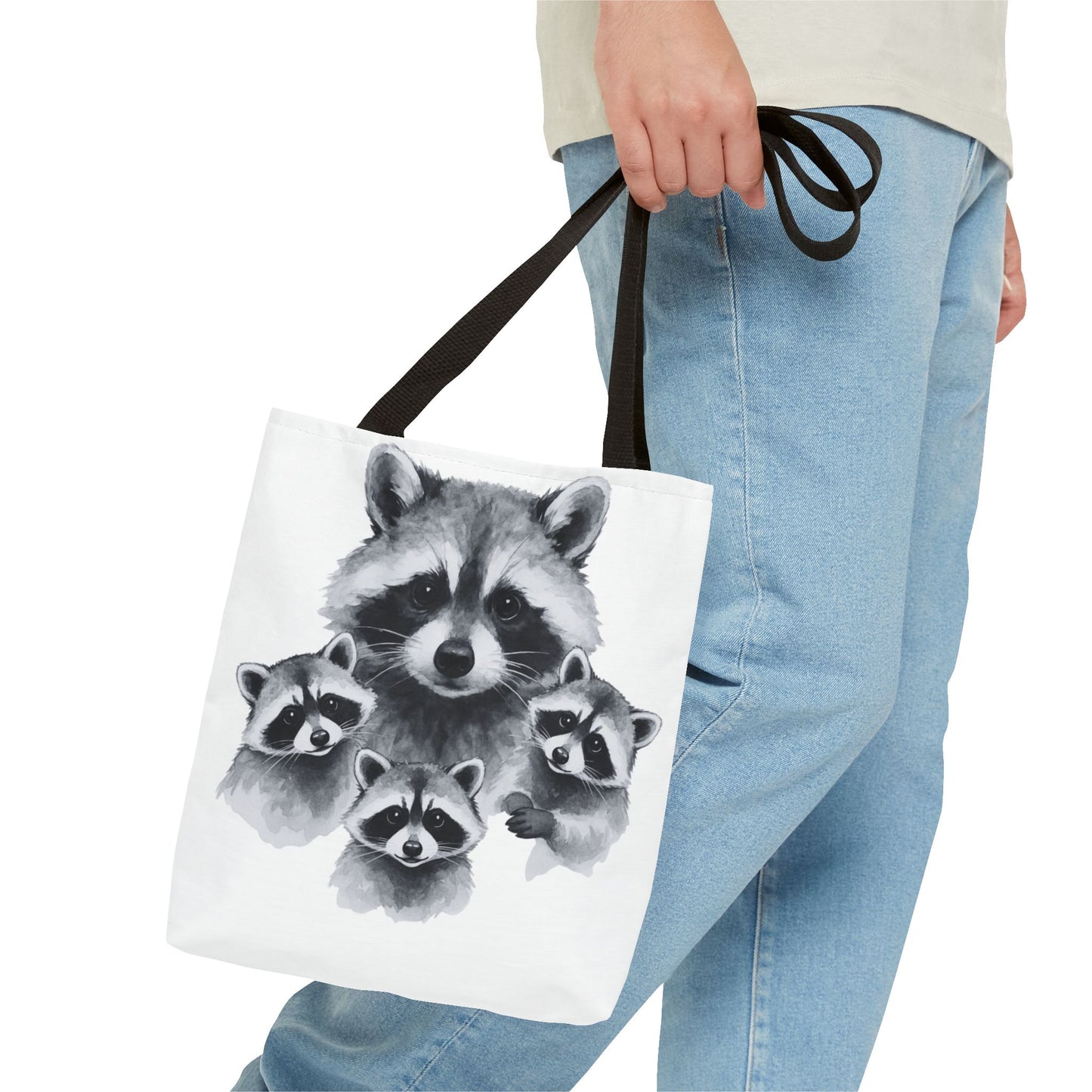 Watercolor Raccoon Family Tote Bag | Animal Illustration, Monochrome
