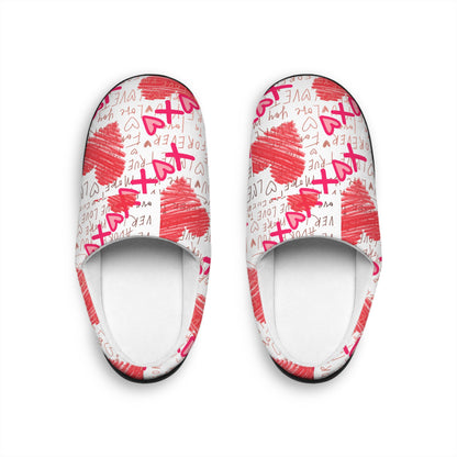Red Heart Scribble Indoor Slippers | Love Pattern