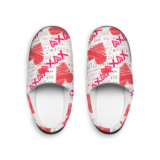 Red Heart Scribble Indoor Slippers | Love Pattern