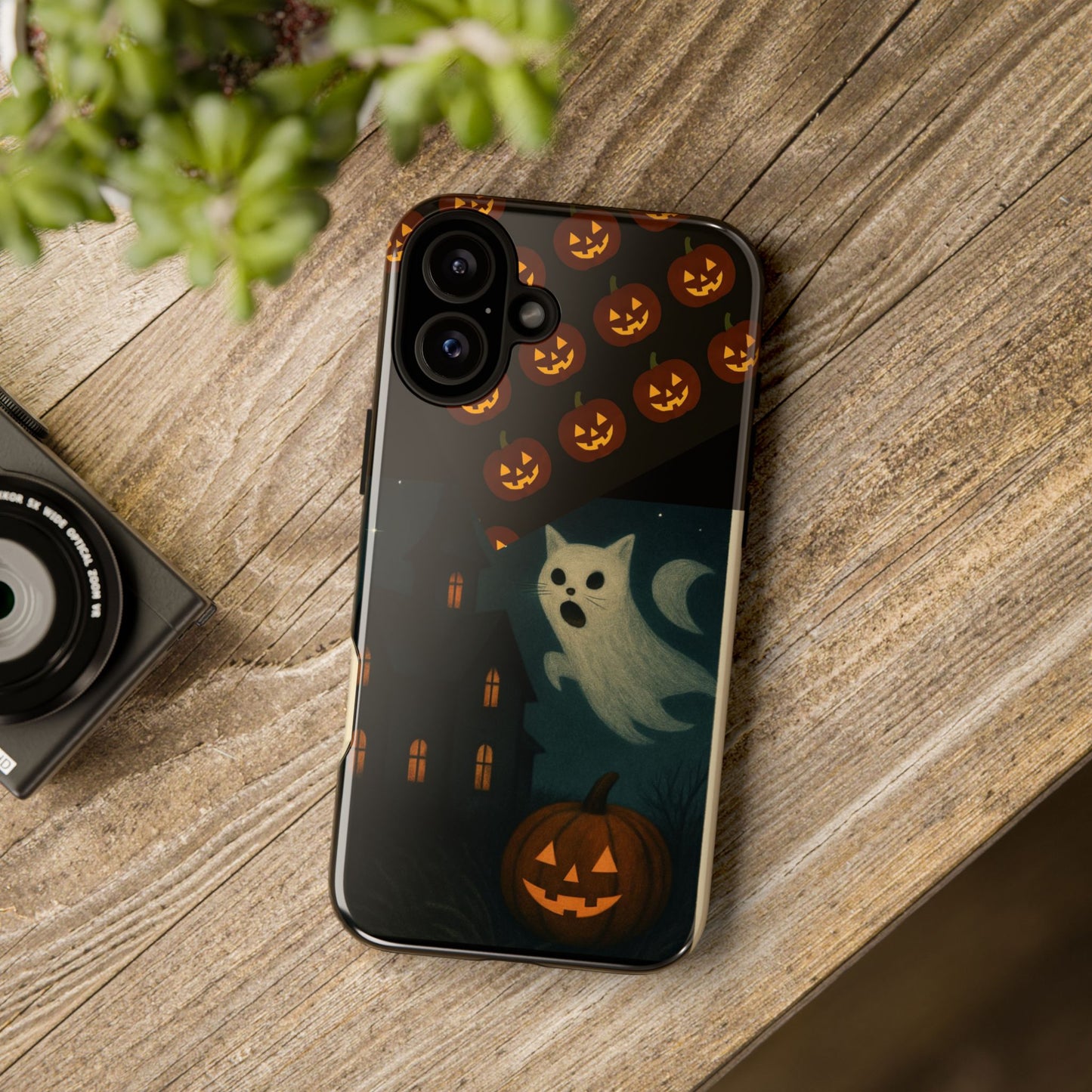 Phone Case, Halloween Haunted House Cat Ghost  iPhone 16, 15, 14, Pixel 8, 6 Samsung Galaxy 25, 24, 23