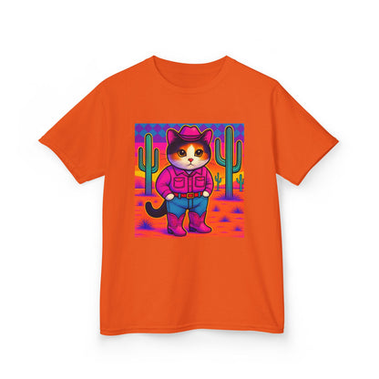 Cowgirl Cat Kids Shirt Cute Western Cat Tee Pink Calico Kitty Desert Shirt Y2K Girls Graphic Tee Kids Heavy