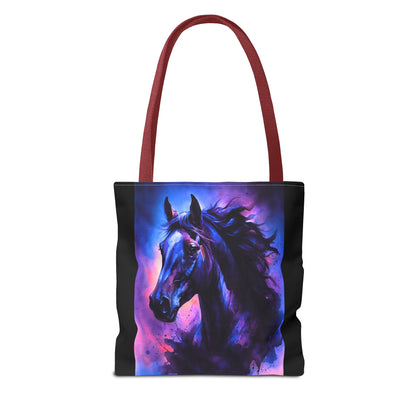 Bold Horse Tote Bag, Vibrant Blue & Purple Wild Spirit Artwork