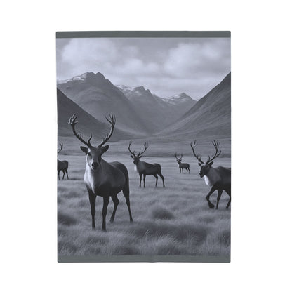 Black and White Deer Mountain Blanket Cozy Wildlife Lodge Cabin Plush Velveteen Throw for Rustic Home Décor