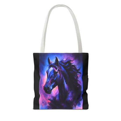 Bold Horse Tote Bag, Vibrant Blue & Purple Wild Spirit Artwork