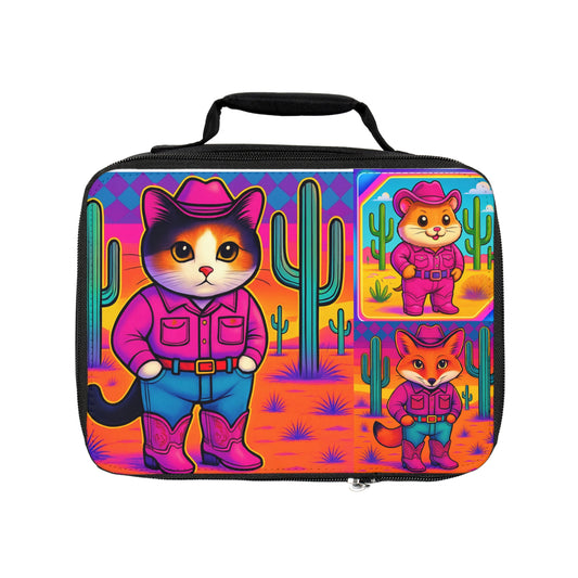 Whimsical Cowboy Cat Lunchbox Cute Calico Kitten Western School Bag for Kids & Adults Bag