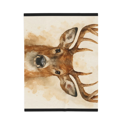 Watercolor Buck Deer Velveteen Plush Blanket | Rustic Wildlife Throw
