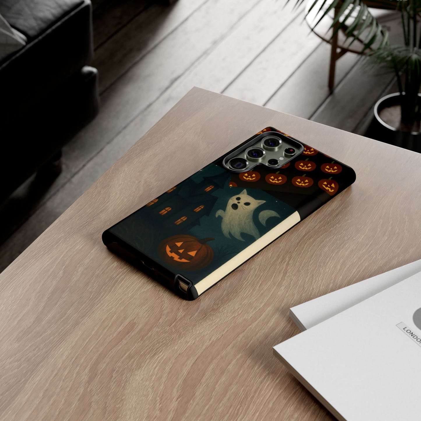 Phone Case, Halloween Haunted House Cat Ghost  iPhone 16, 15, 14, Pixel 8, 6 Samsung Galaxy 25, 24, 23