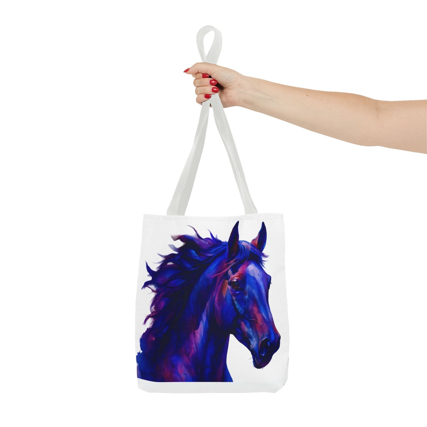 Bold Horse Tote Bag, Vibrant Blue & Purple Wild Spirit Artwork
