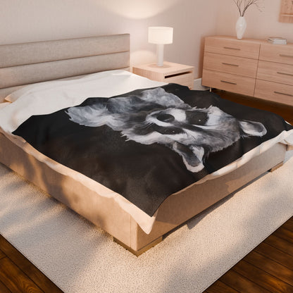 Black and White Raccoon Velveteen Plush Blanket | Cute Animal Face Throw