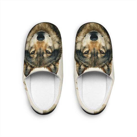 Wolf Portrait Slippers | Indoor Cozy Animal Face House Shoes