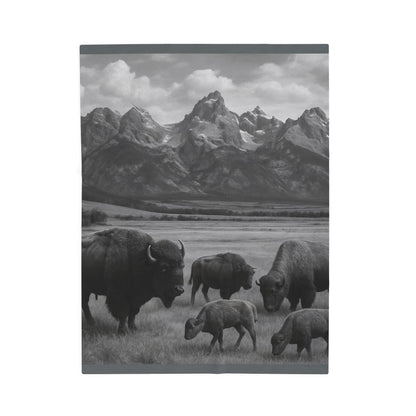 Rustic Bison Mountain Blanket Western Wildlife Lodge Cabin Decor, Cozy Buffalo Herd Bed Throw, Nature Inspired Rustic Bedding