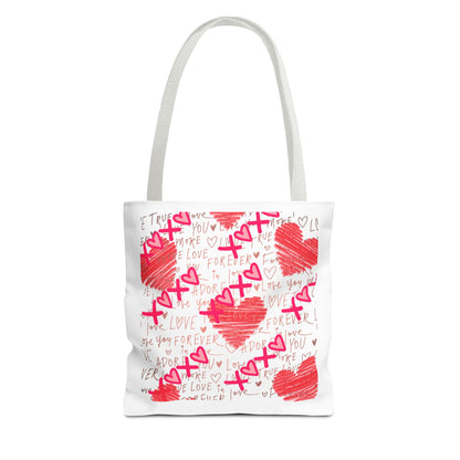 Red Scribble Hearts Tote Bag | Love Phrase Pattern