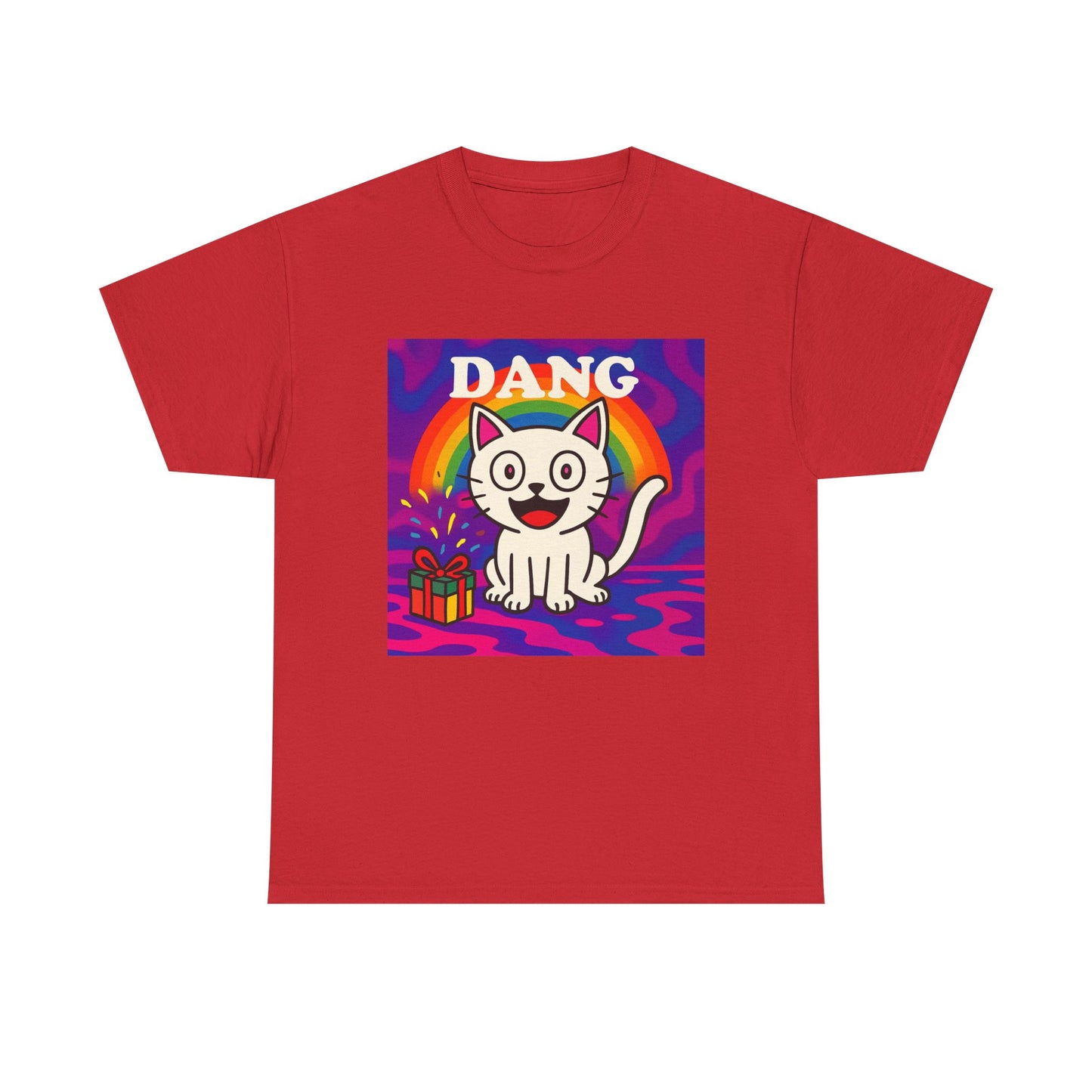 Funny Cat Rainbow T-Shirt Cute Cartoon Kitty Graphic Tee Gift