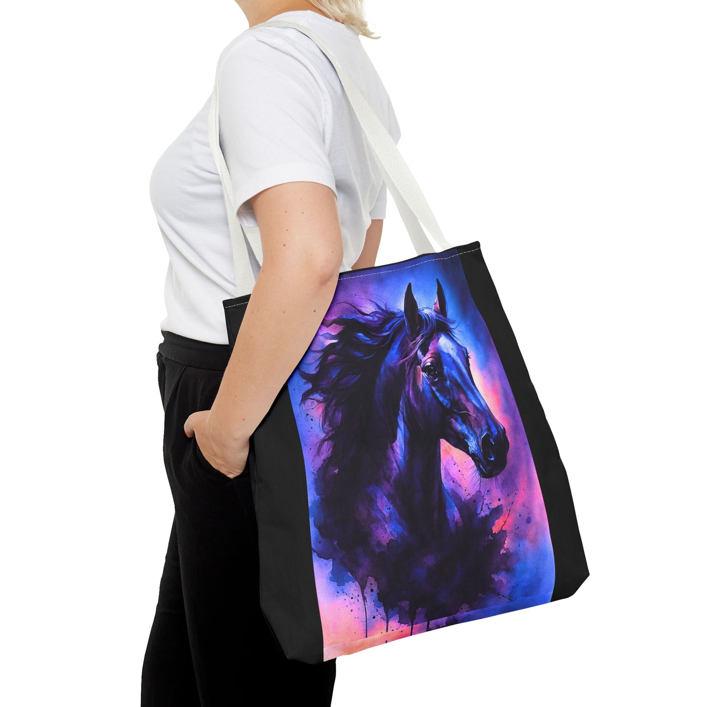 Bold Horse Tote Bag, Vibrant Blue & Purple Wild Spirit Artwork