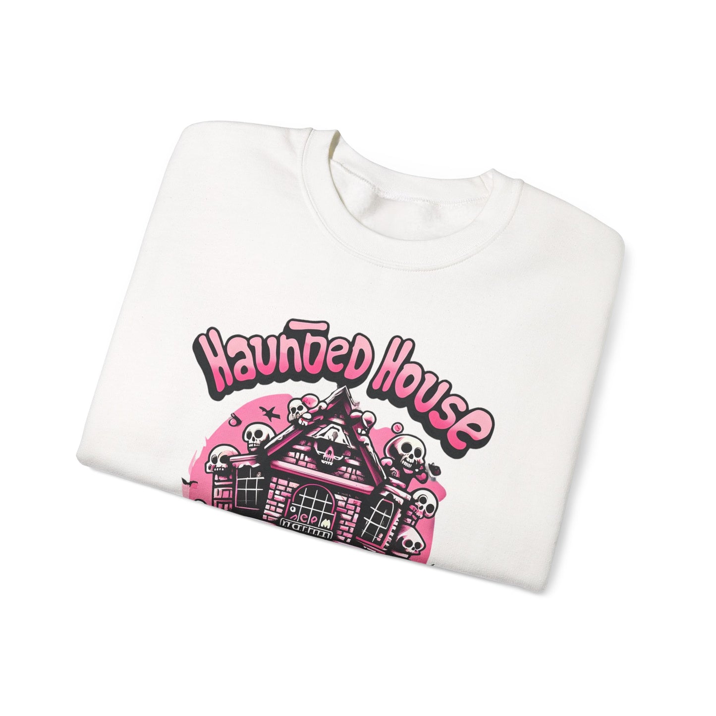 Haunted House Skull Sweatshirt Pink - Spooky Cute Pink & Black Aesthetic, Men, Women, Pink Skull,