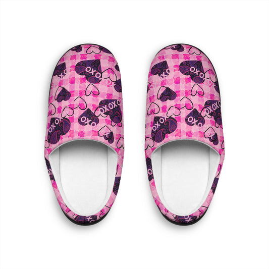 XOXO Heart Pattern Women's Indoor Slippers | Pink Valentine Cozy House Shoes