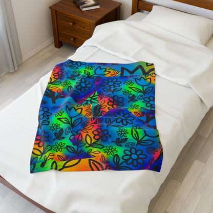 Rainbow Floral Plush Blanket | Colorful Cozy Soft Throw