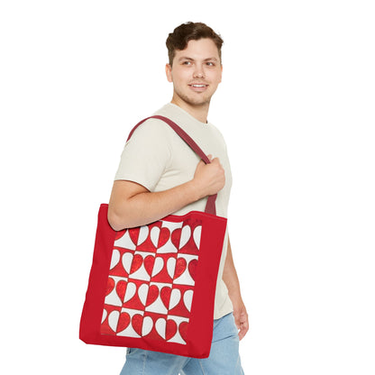 Red Heart Pattern Tote Bag | Repeating Valentine Heart Design