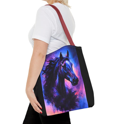 Bold Horse Tote Bag, Vibrant Blue & Purple Wild Spirit Artwork