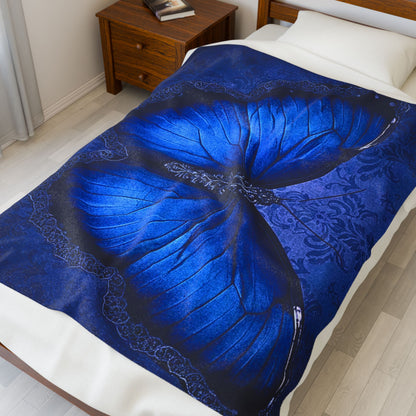 Blue Butterfly Plush Blanket | Gothic Nature Art Throw