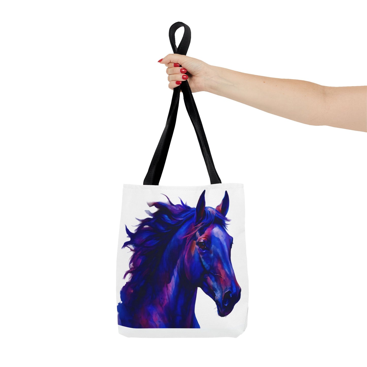 Bold Horse Tote Bag, Vibrant Blue & Purple Wild Spirit Artwork