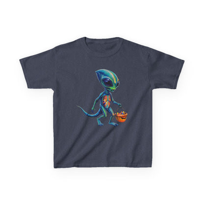 Alien Trick or Treat Halloween Kids T Shirt Cute Sci Fi Costume Tee Kids Heavy Cotton™ Tee