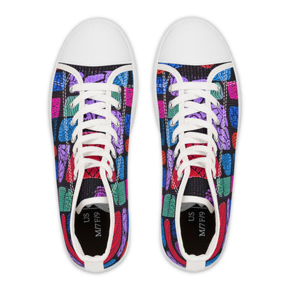 Colorful Brain Pattern High Top Sneakers | Womens High Tops, Psychedelic Grid Design