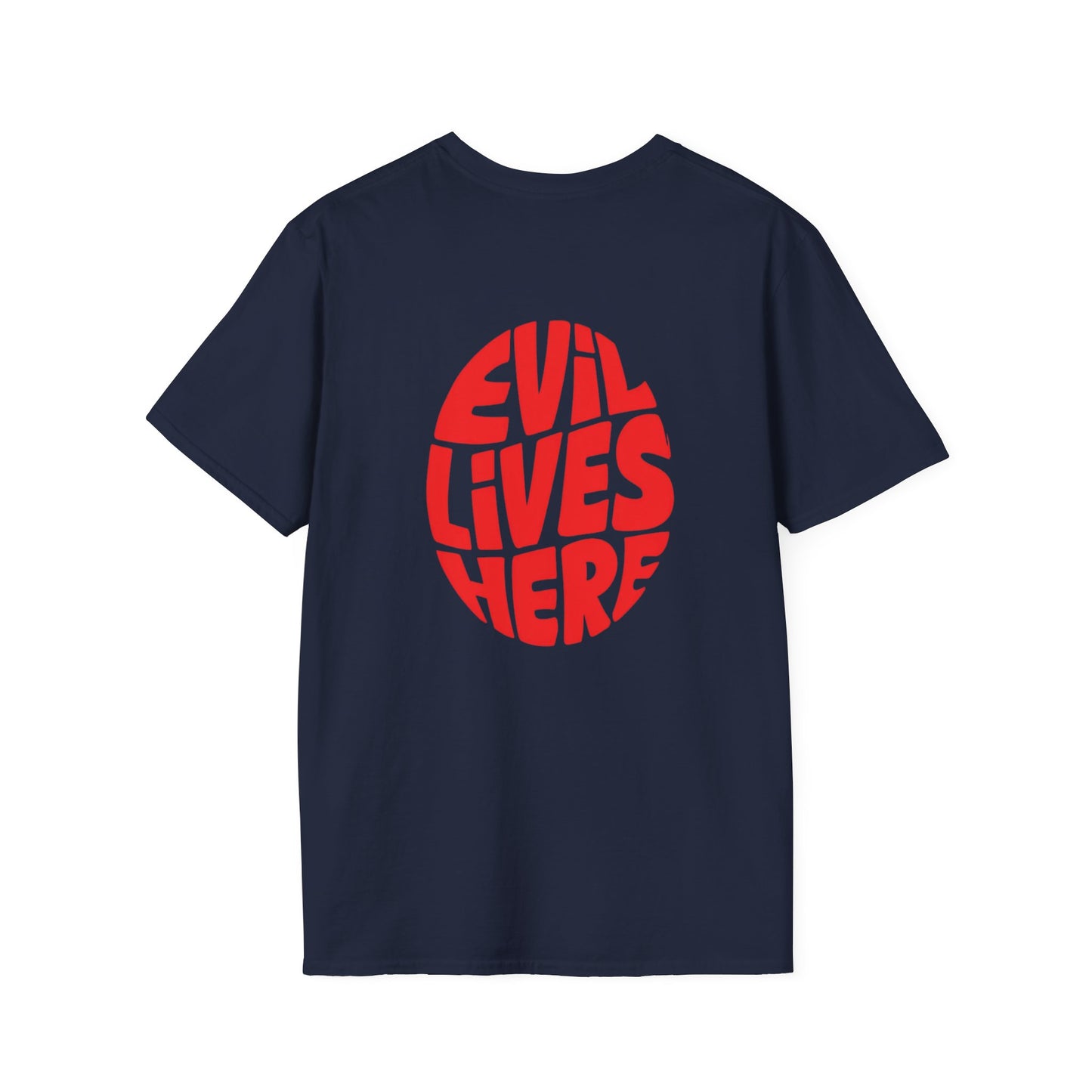Evil Lives Here Halloween T-shirt, Spooky Retro Style, Mens