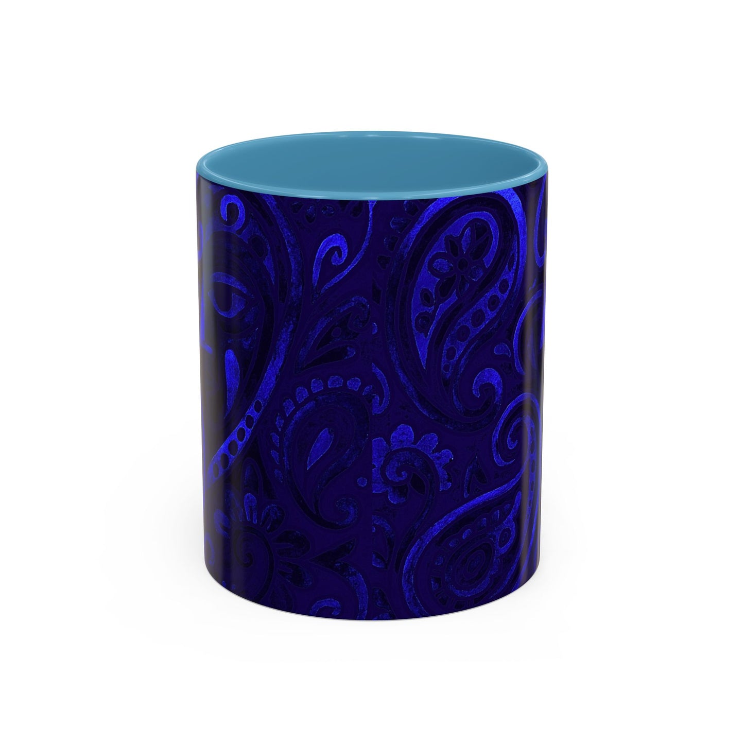 Blue Paisley Face Pattern Mug | Accent Coffee Mug