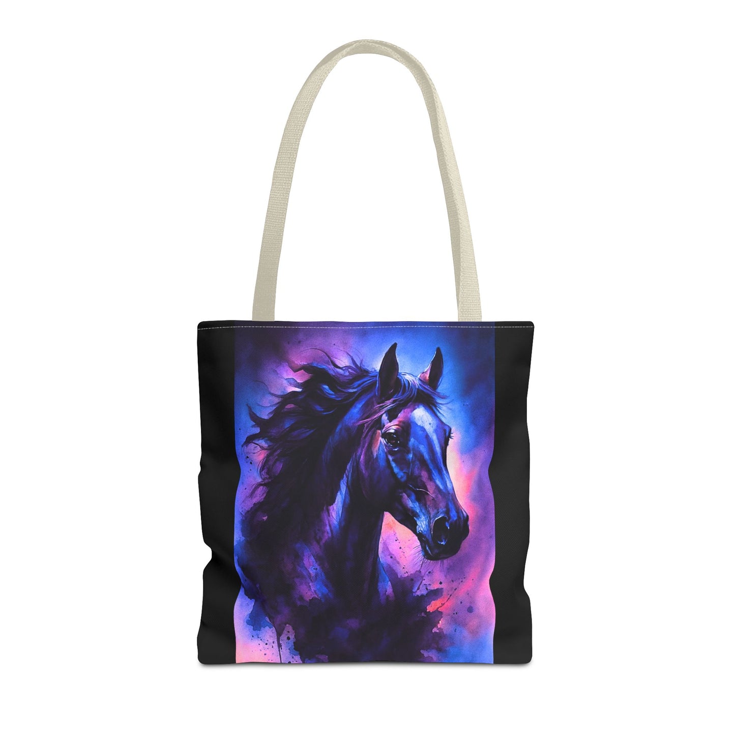 Bold Horse Tote Bag, Vibrant Blue & Purple Wild Spirit Artwork
