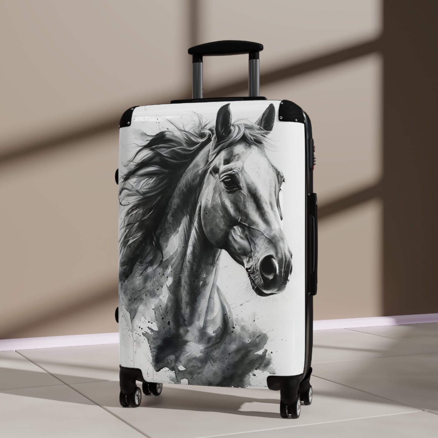 Elegant Black & White Horse Suitcase Equestrian Travel Luggage -- One of a KiNd Suitcase (Travel Tag Sold Separate)