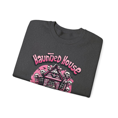 Haunted House Skull Sweatshirt Pink - Spooky Cute Pink & Black Aesthetic, Men, Women, Pink Skull,