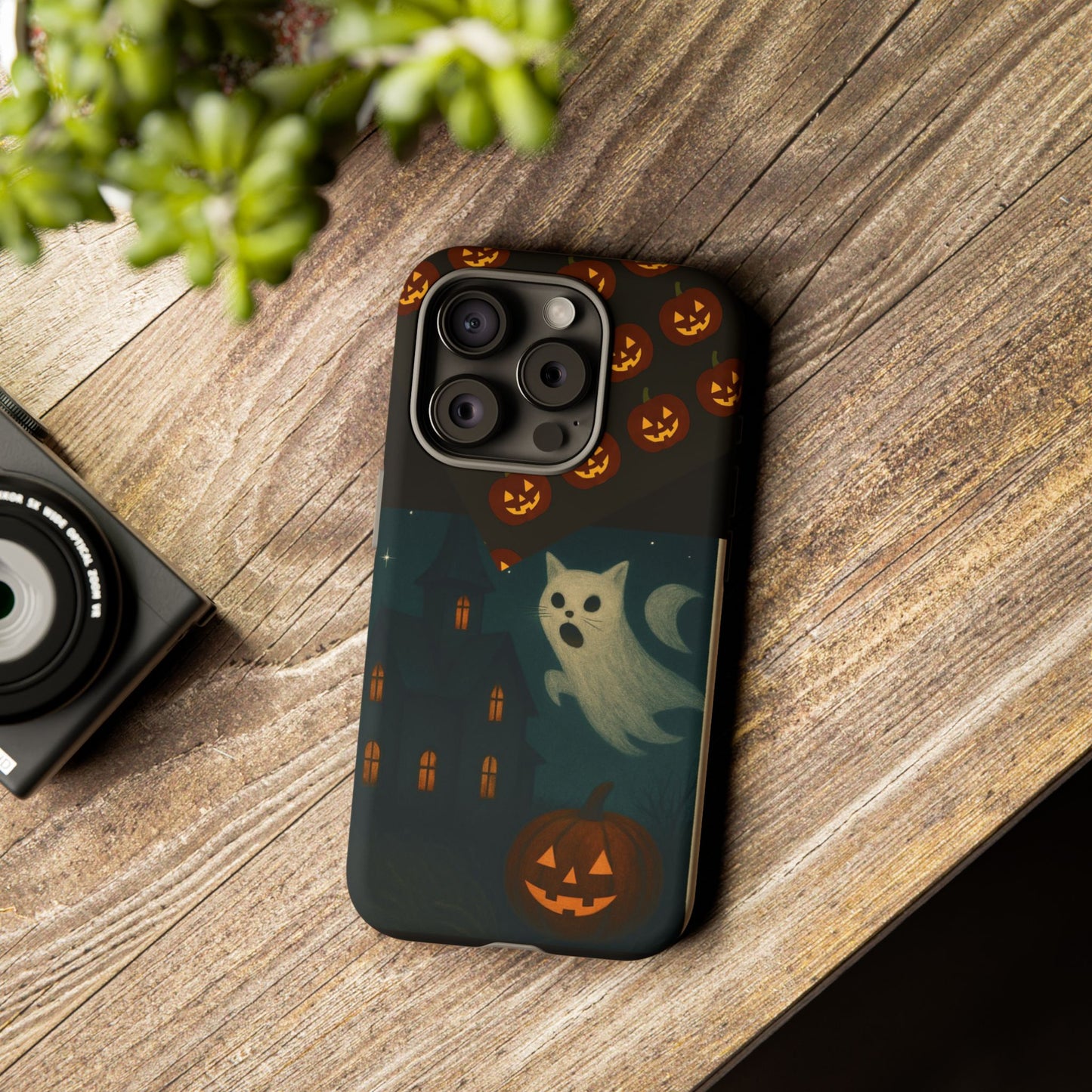 Phone Case, Halloween Haunted House Cat Ghost  iPhone 16, 15, 14, Pixel 8, 6 Samsung Galaxy 25, 24, 23
