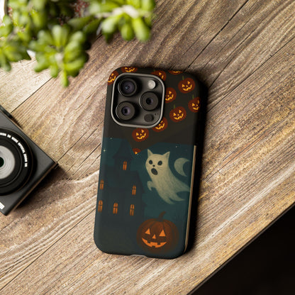 Phone Case, Halloween Haunted House Cat Ghost  iPhone 16, 15, 14, Pixel 8, 6 Samsung Galaxy 25, 24, 23
