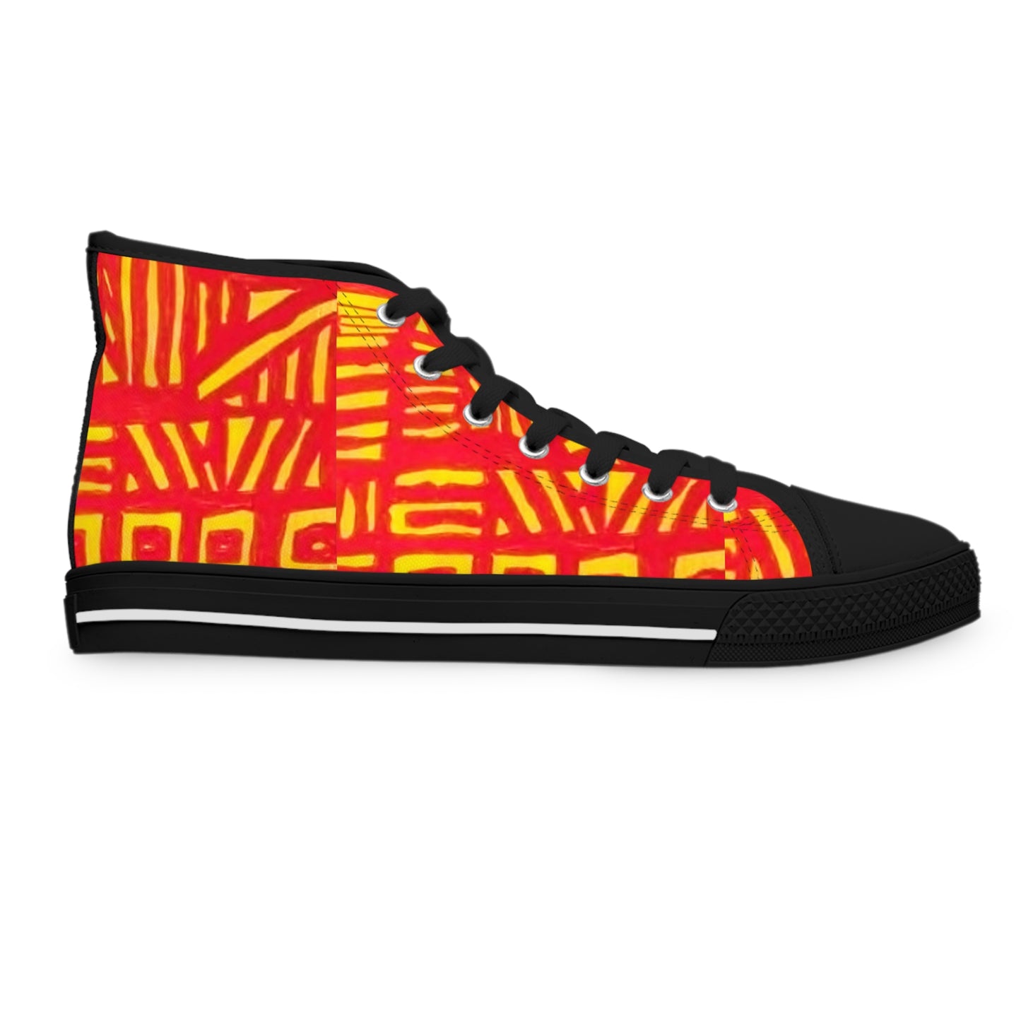 Abstract Red Yellow Tribal Pattern High Top Sneakers | Bold Graphic Shoes