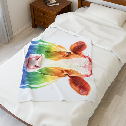 Rainbow Cow Velveteen Plush Blanket | Colorful Farm Animal Throw
