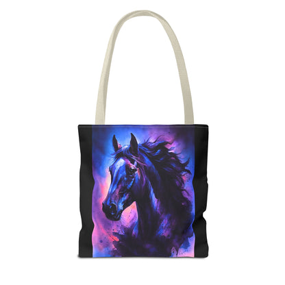 Bold Horse Tote Bag, Vibrant Blue & Purple Wild Spirit Artwork