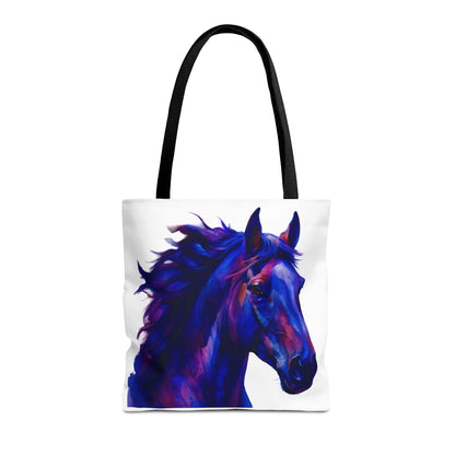 Bold Horse Tote Bag, Vibrant Blue & Purple Wild Spirit Artwork