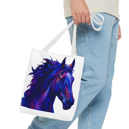 Bold Horse Tote Bag, Vibrant Blue & Purple Wild Spirit Artwork