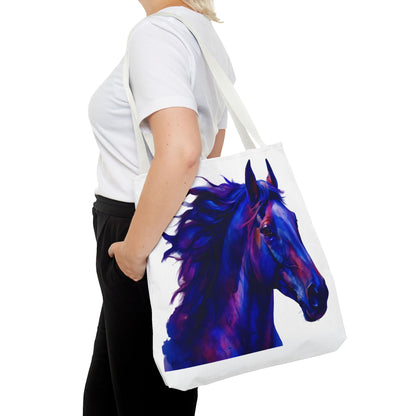 Bold Horse Tote Bag, Vibrant Blue & Purple Wild Spirit Artwork