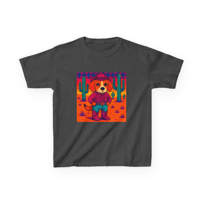Cowboy Dog Kids T Shirt  Unisex Western Puppy Shirt  Birthday Rodeo Tee Fun Animal Graphic for Boys Girls Kids Heavy Cotton™ Tee