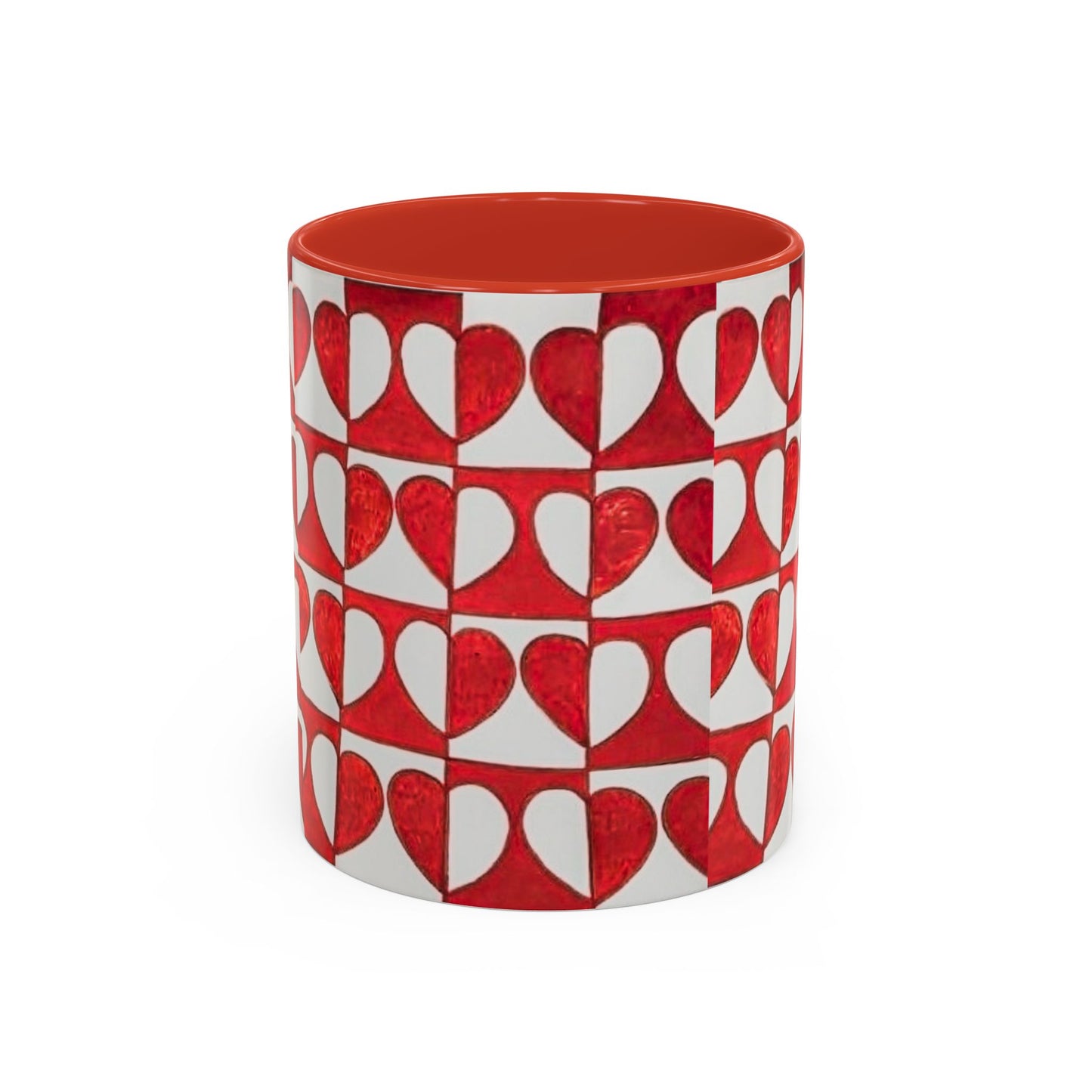 Red Heart Pattern Accent Coffee Mug | Checkerboard Valentine Ceramic Mug