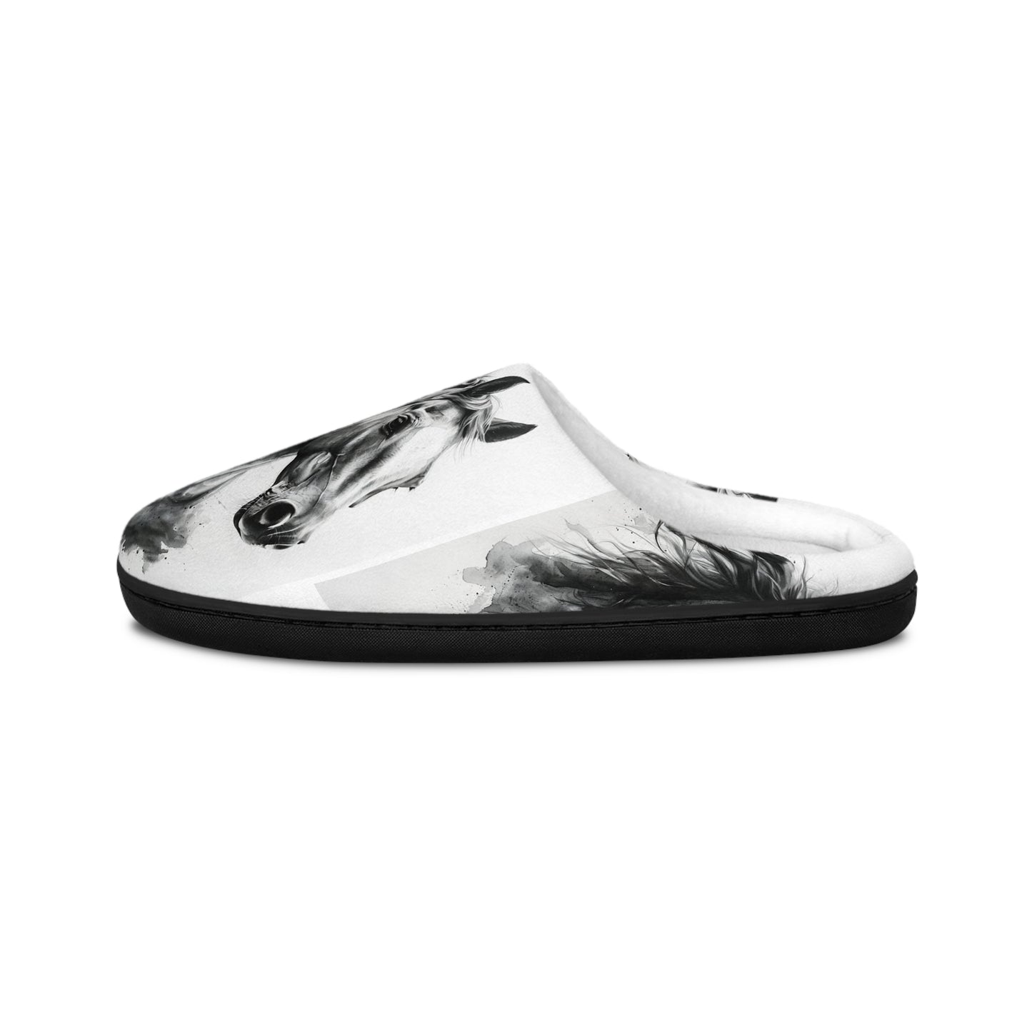 Black and White Horse Slippers Cozy Indoor Equestrian Footwear, Western Ranch Style Gift