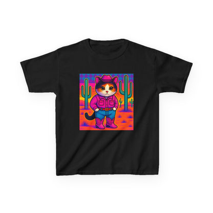 Cowgirl Cat Kids Shirt Cute Western Cat Tee Pink Calico Kitty Desert Shirt Y2K Girls Graphic Tee Kids Heavy