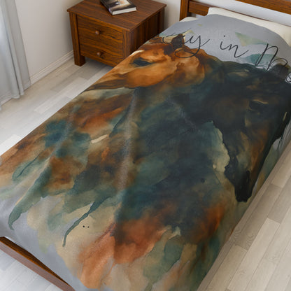 Watercolor Horse Blanket, Cozy Western Ranch Throw with Horse Lovers Art