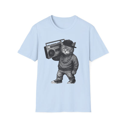 Black & White Boombox Cat T Shirt Hip Hop Streetwear Graphic Tee for Music Lovers Unisex Soft style T Shirt