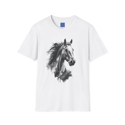 Black and White Horse Graphic T-Shirt Artistic Equestrian Tee